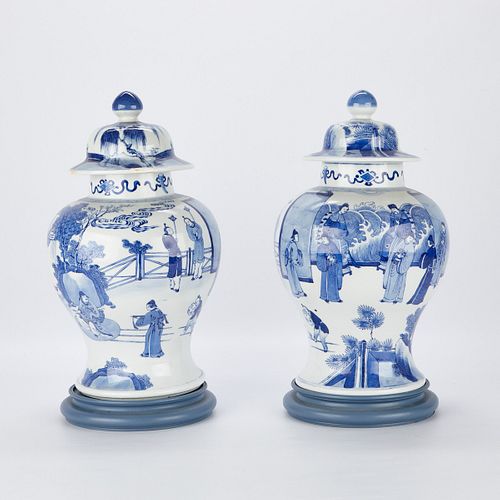 Pr Blue White Chinese Porcelain Baluster Jars