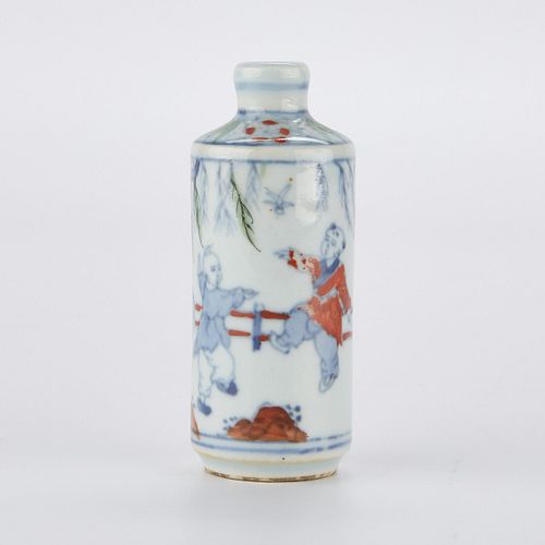 19th c. Chinese Doucai Porcelain Snuff Bottle
