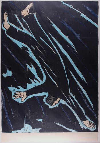 Richard Bosman "Falling Man" Woodcut