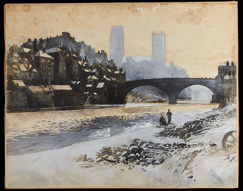 Joseph Pennell Watercolor "Durham Cathedral from N.W."
