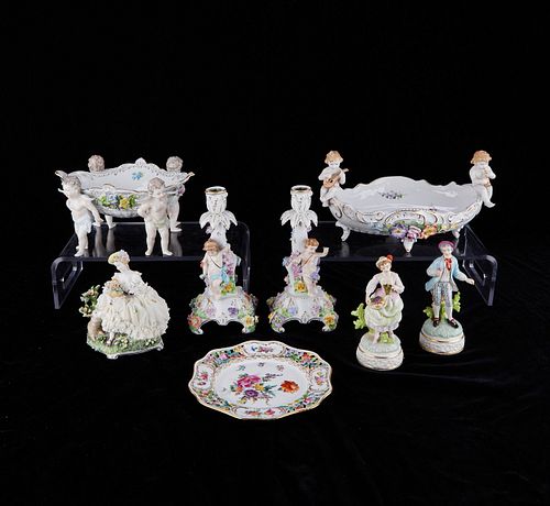 8 Dresden Figural Porcelain Decorations