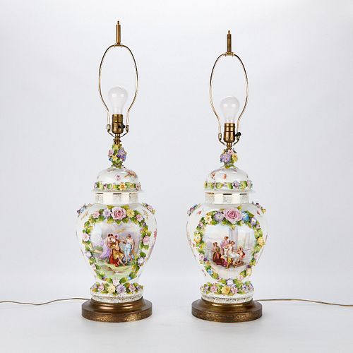 Pair of Dresden Style Porcelain Lamps