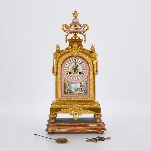 Louis XVI Style French Porcelain Bronze Mantel Clock