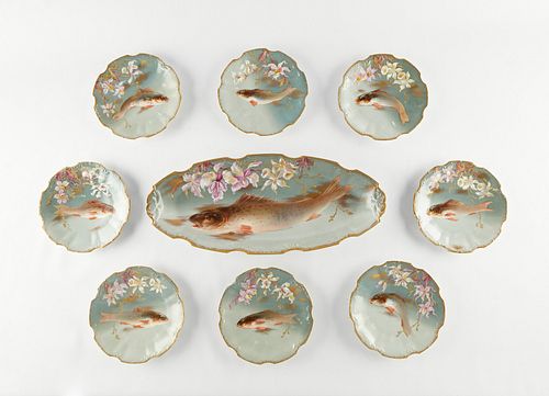 Limoges Porcelain Fish Plates Set - Signed