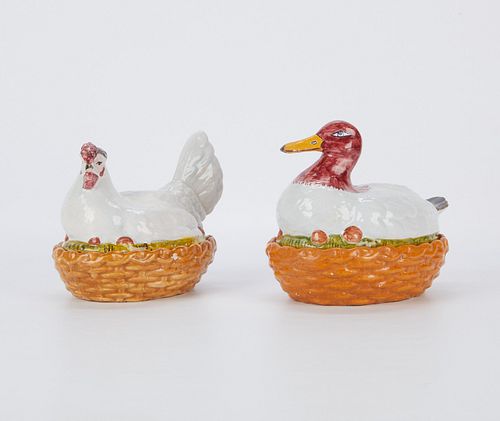 2 Early Faience Tureens Chicken & Duck