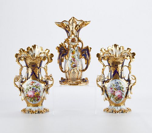 3 French Old Paris Porcelain Vases
