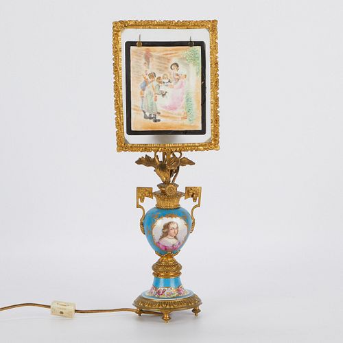 Sevres Style Lamp w/ Porcelain Scene