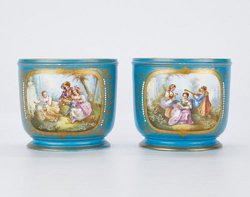Large Pair of Sevres Style Porcelain Wine Coolers