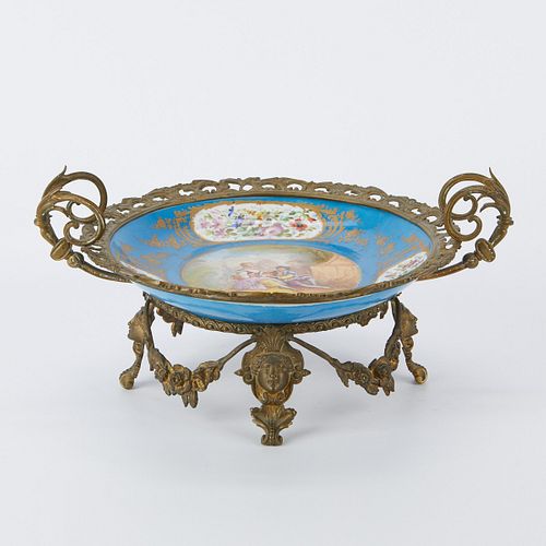 French Sevres Style Dish w/ Bronze Mounts