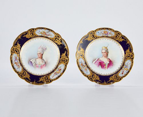 Pair French Sevres Style Porcelain Plates