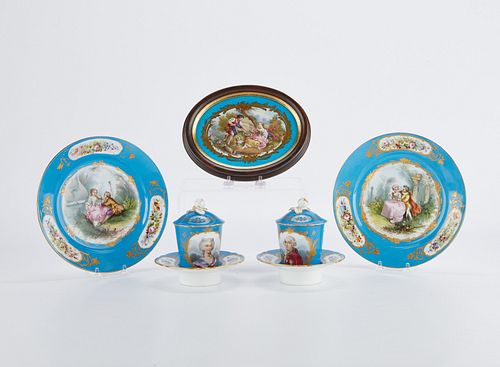 7 Bleu Celeste Sevres Style French Porcelain