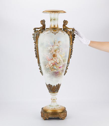 Monumental Sevres Style Porcelain Vase 35 in