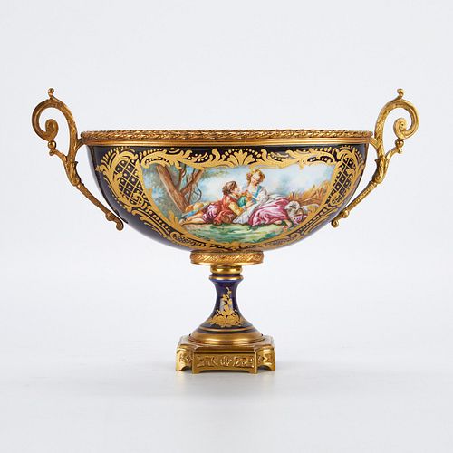 Sevres Style Porcelain Centerpiece w/ Gilt Mounts