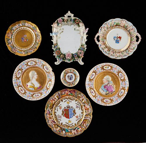 6 Capodimonte Porcelain Dishes w/ Tabletop Mirror