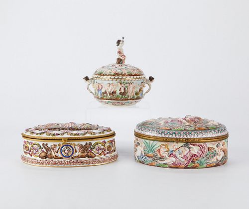 3 Large Porcelain Table Boxes by Capodimonte