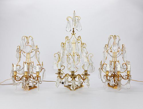 3 Girandole Baccarat Style Candelabra Lamps