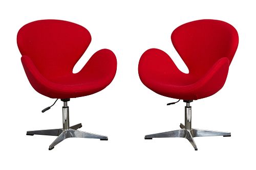 Pair Arne Jacobsen Style Red Swan Chairs