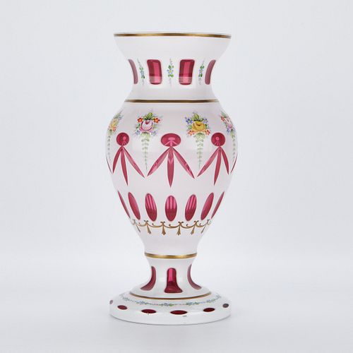 Tall Bohemian Cut Overlay Glass Vase