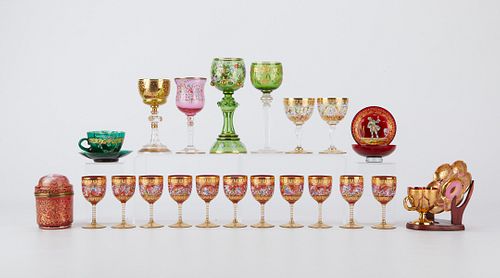 22 Pieces Hand Painted Bohemian Glassware