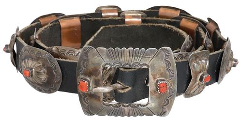 NATIVE AMERICAN STELRING CORAL CHILD'S CONCHO BELT