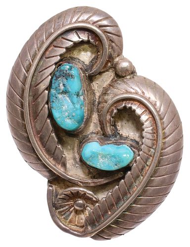 SOUTHWEST SILVER & TURQUOISE FEATHER RING