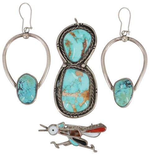 (3) SOUTHWEST STYLE SILVER & TURQUOISE JEWELRY