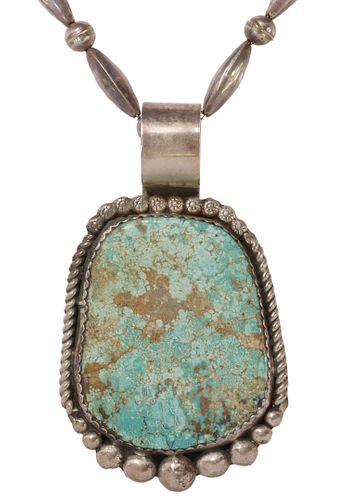 NAVAJO STERLING & TURQUOISE PENDANT NECKLACE