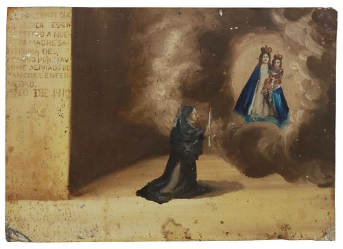 OIL ON TIN EX-VOTO, OUR LADY OF THE ROSARY, MEXICO