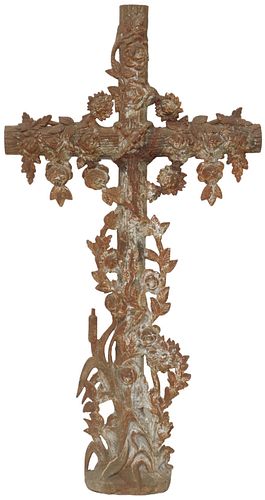 FRENCH CAST IRON BLOOMING FOLIATE CROSS, 19TH C.