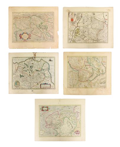 (5) ANTIQUE MAPS, MERCATOR & DE WITT, 17TH C.