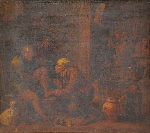 18th/19th C. Oil on Canvas. Interior Genre Scene.