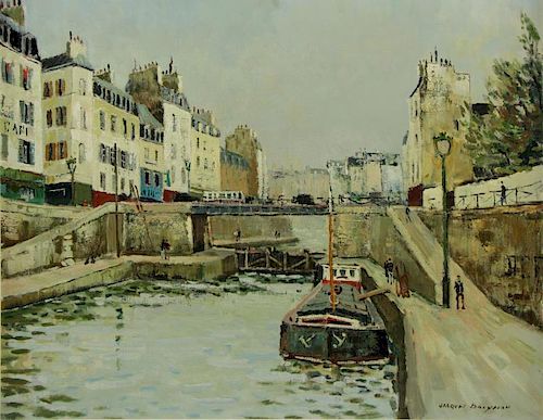 BOUYSSOU, Jacques. Oil on Canvas. "L'Ecluse Paris"