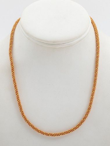 18K Rose Yellow Gold Chain W Spiral & Beaded Link