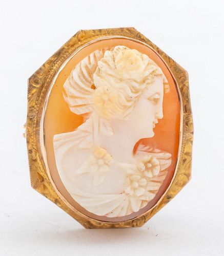 Antique 10K Gold Carved Shell Cameo Brooch