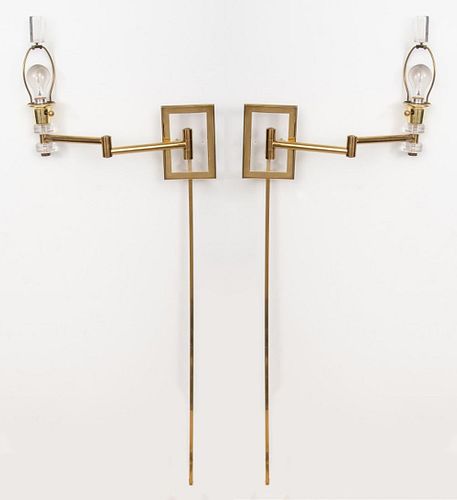 Modern Lucite & Gold Tone Wall Sconces, Pair