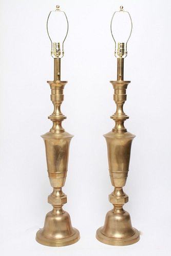 Hollywood Regency Tall Brass Lamps, Pair