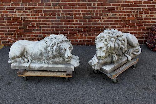 Matched Pair of 19th Century Recumbent Marble
