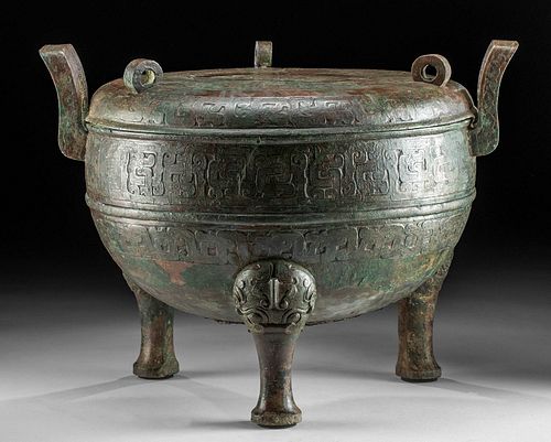 Large Chinese Eastern Zhou Bronze Ding w/ Lid
