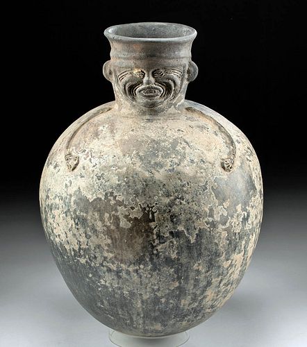 Impressive Moche Blackware Figural Jar Anthropomorphic Visage