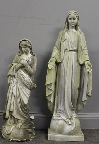 2 Antique Marble Sculptures Of Madonna
