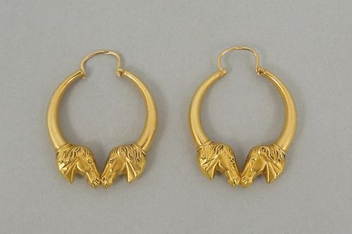 18K Gold Horsehead Hoop Earrings.