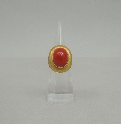 Buccellati 18K Gold and Coral Ring.
