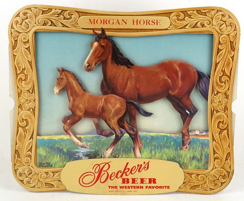 1955 Becker's Beer "Morgan Horse" 3-D Cardboard Sign Ogden, Utah