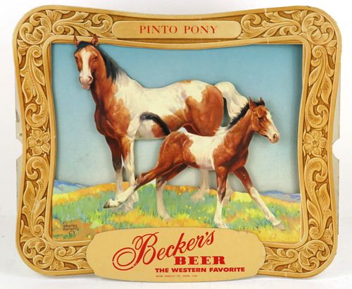 1955 Becker's Beer "Pinto Pony" 3-D Cardboard Sign Ogden, Utah