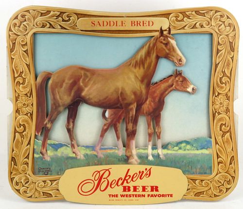 1955 Becker's Beer "Saddle Bred (Horse)" 3-D Cardboard Sign Ogden, Utah