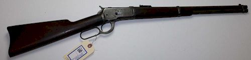 Winchester Model 1892 in 44 WCF. 19½" dbl. Saddle ring. SN 302076. Good condition, no bluing remag.