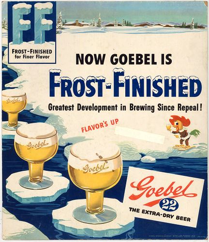 1954 Goebel Frost Finished Beer Easel-Back Sign Detroit, Michigan