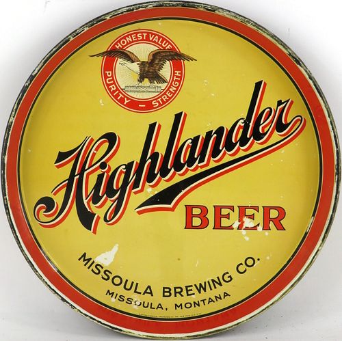 1933 Highlander Beer 12-inch Tray Missoula, Montana