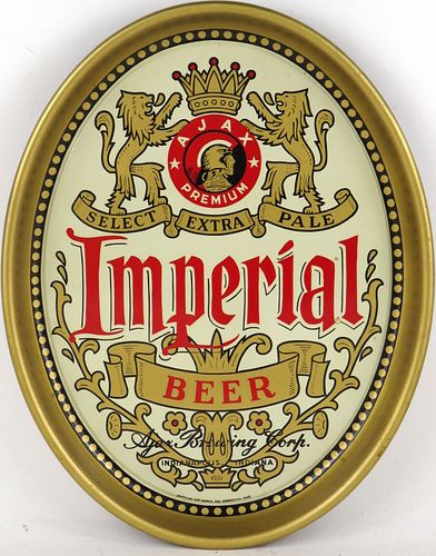 1938 Imperial Beer 16½ x 13½ inch oval tray Indianapolis, Indiana