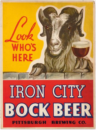 1938 Iron City Bock Beer Easel-Back Sign Pittsburgh, Pennsylvania